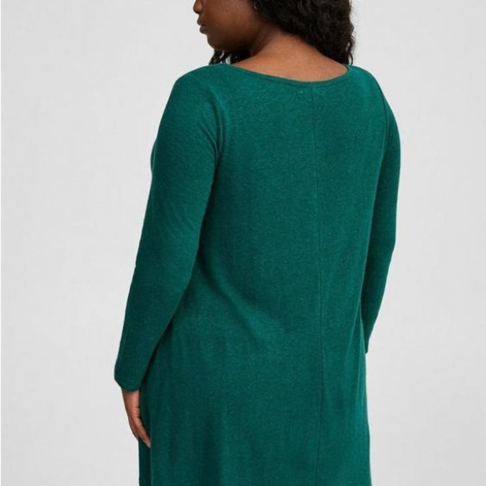 Linen Blend Crew Neck Drop Shoulder Hi-Low Tunic - Picture 3 of 9